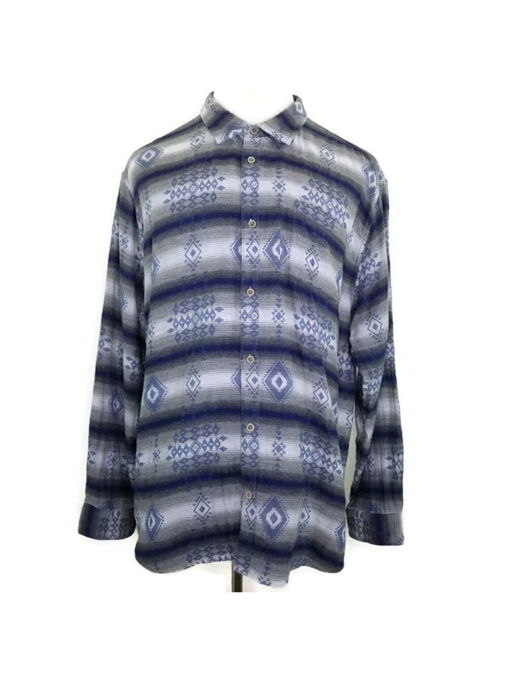 Carbon2Cobalt Mens Size XXL Geometric Gray Blue Button Up Long Sleeve Shirt